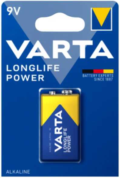 Батарейка Varta LONGLIFE POWER (HIGH ENERGY) Крона 6LR61 BL1 Alkaline 9V (4922) Элементы питания (батарейки) фото, изображение