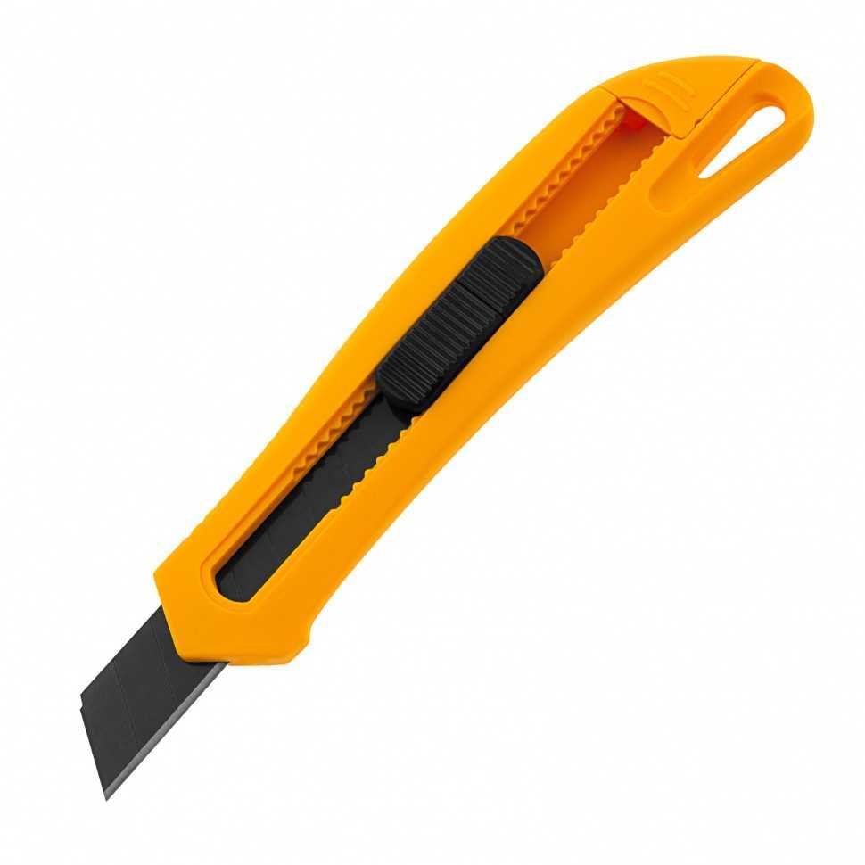 Нож, 18 мм, сменное лезвие, SK4, облегченный корпус, нажимной фиксатор// Denzel Ножи строительные фото, изображение